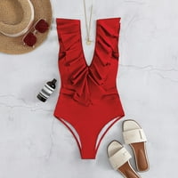 Ženski kupaći kostimi V izrez jednodijelni kupaći kostim ruffselless Monokini ženski bikini kupaći kostimi poliester crveni xl