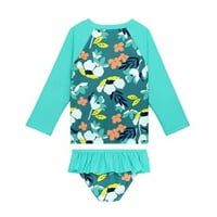 Djevojke toddlera Rashguard kupaći kostim, djevojčica s dugim rukavima cvjetni rufšeni kupaći kupaći kostimi ,, 3-9t