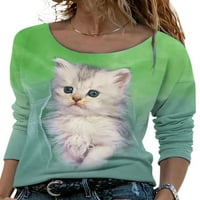 Avamo Gradient CAT Print Baggy Lounget-Shrits bluza za žene za žene Ležerne prilike s dugim rukavima,