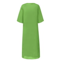 Ženske haljine rukavice s rukavima Mid-duljina modni okrugli dekolte otisnuta ljetna haljina zelena