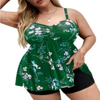 Glonme Plus Size Tankini kupaći kostim za žene Tummy Control Dvije odijelo za kupanje sa tiskanim Boyshorts Green 2XL