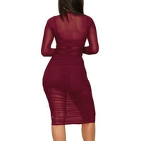 Hirigin ženska solidna boja O-izrez dugih rukava Vidi-Kroz haljina + prsluk + kratke hlače