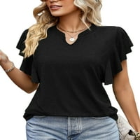 Voguele Women Ljeto vrhovi ruffle majica Majica od pune boje TUNIC Bluza Soft Pulover Black M