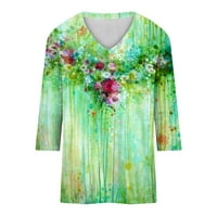 Ženska cvjetna tunika rastegnuta bluza V rect thirt rukave majice casual labav vrhovi klasični tees zeleni l