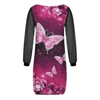Ženski seksi V izrez Dress Trendy ljetni estetski leptir Ispis Vidi kroz mrežicu Mini haljine za odmor