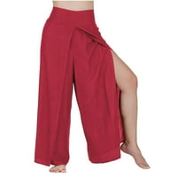 Ženske hlače sa širokim nogama sa džepovima lagane posteljine Ženske čvrste pamučne posteljine labave