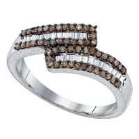 Sterling srebrni okrugli smeđi dijamantski bajpa za bend prsten CTTW