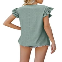 Welliumay Women majica izdubljena ljetnih vrhova majica kratkih rukava Loose Beach Pulover Green XL