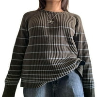 Ženski proljetni pad prugasti pleteni džemper s dugim rukavima okrugli vrat pulover casual tops party