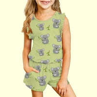 Efsteb Toddler Outfits Fashion Slatka djeca dječja dječja dječja dječja djevojačka odjeća za odjeću Ležerne prilike bez rukava okrugli vrat pamučni vrhovi i kratke hlače Podesite zelene 11 godine