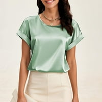 Ženska bahatna bluza satena svilene kratke rukave bijele majice majice moda v izrez odjeću labavi ugradbeni