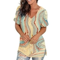 Fnochy ženski piling vrhovi čišćenje kratkih rukava modna tiskana bluza V-izrez Labavi majica