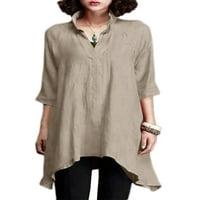 Bomotoo ženske majice V bluza izrez rever vrhovi labave tuničke majice plaža kaki 4xl