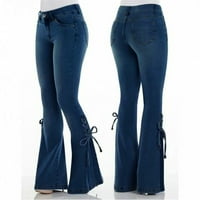 FVWitlyh dečko traperice za žene Ženska raštrkana srednji porast Frayed Hem Denim Starty Jeans