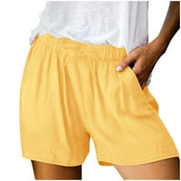 Tiqkatyck kratke hlače za žene, žensko proljeće ljeto Čvrsto pamučne livene šorc sa podijeljenim džepom casual pantalone, pantalone za žene žute