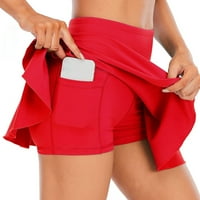 Ženske lažne joge kratke hlače visoki struk Stretch Fitness Atletski kratke hlače Trenirajte kratke hlače Teretana Yoga teniska suknja sa dubokim džepovima Red XL, SAD 2