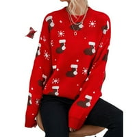 Ženski i zimski okrugli pulover pulover na ležerni džemper Top žene, crvene s