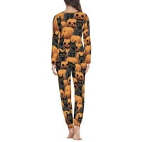 Pzuqiu Crne mačke Pumpkins Ženska noćna odjeća Pidžama Postavlja PJ hlače Dno elastična košulja za Halloween