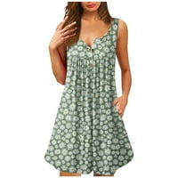 Bazyrey sunce haljine za žene cvjetne haljine haljine Henley trendy haljine bez rukava zelena 2xl