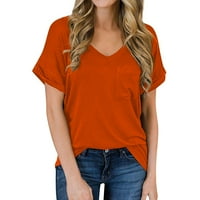 Ženski ljetni vrhovi kratki rukav casual bluza Čvrsta ženska majica okrugla izrez narandžasta l