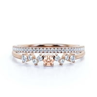 Zigzag Style 1. Carat Round Cut Morgatite i dijamantni morska jedinstveni zaručni prsten, tanak prsten, vjenčani prsten u srebru s 18k ružičastog zlata, mladenka, odgovarajućim setom, odgovarajućim opsegom
