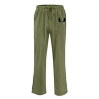 Hinvhai Muške hlače, muškarci Čvrsti elastični pojas Pocket pamučne panele panele hlače zelena 14