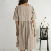 Clearsance Ljetne haljine za žene Dužina lakta A-Line Dužina koljena, Kuća sa čvrstom okruglom izrezom Khaki 3xl