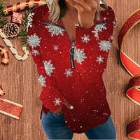safuny ženska dukserica labavi džemper trendy majice dugih rukava grafički snježni leopard vrhovi praznični pad veseli božićni povremeni patentni zatvarač vrat crveni l