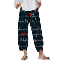 Casual pantalone za žene Ženske hlače sa džepovima Casual High Squik Print Pamučni labavi duge ravne
