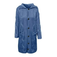 Zpanxa Ženski džemperi za kardigan za žene s kapuljačom Plus veličine džep džep s jednim grudima labav dugi rukavi kaput plavi 4xl