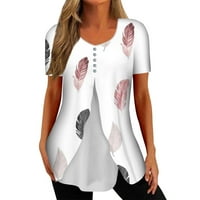 Žene ljetne vrhove Košulje za žene kratki rukav Dressy ljetni casual tiskani V-izrez nepravilni bluze za rube