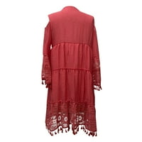 Cuoff Ljetne haljine za žene Moda Tromjena rukava Boho haljina čipka tassel V-izrez Mini haljina ružičasta L