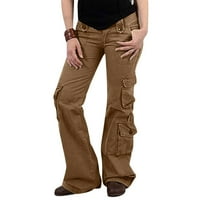 Teretne pantalone WOOL Plus sa džepovima opušteno fit baggy dugačke pantalone ravne noge dame čvrste