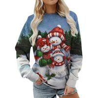 Božićne majice plus veličine za žene dugih rukava za zabavu snježne grafike casual okruglih vrata majica