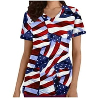 Dyegold Ljetni vrhovi za žene Trendy, plus veličine Bluze za žene 4. jula Patriotska uniforma Thirt