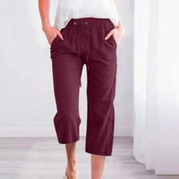 Capri pantalone za žene Ljeto pamučno posteljina pune boje casual kotrousera elastrična struka sa džepovima