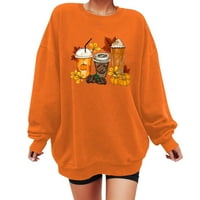 Duks za žene Crew vrat bundeve print casual lagani pulover vrhovi narandžaste veličine xl