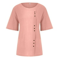 Cuoff bluze za žene modni ležerni temperament okrugli vrat Vintage pamuk i konoplja čvrsto dugme s kratkim