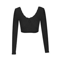 Womens Slim Fit Top Lace Hollow OusweatShirt Fall Dugi rukavi Basic Plain Slatke tebeske košulje Duboko