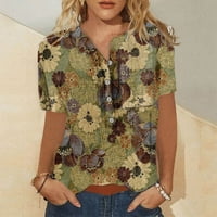 Žene ljetne casual majice V-izrez kratki rukav tiskani vrhovi bluza s-4xl Brown