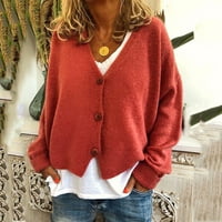 Modne ženske gumbi sa solidnim V-izrezom Ležerne prilike rastezljivih pletenih džemper kardigan hot6sl4490094