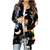 Žene vrhovi Clearence Cardigan ženski dugi rukav Hallow Hallow Cat Bumpkin Print Cardigan Jesenski kaput