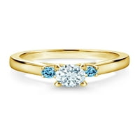 Gem Stone King 0. CT Sky Blue Aquamarine Swiss Blue Topaz 18K žuti pozlaćeni srebrni prsten