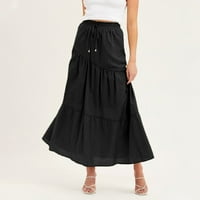 Žene Silky Satin Midi suknja Visoki struk elastična struka linije suknje sa prorezom crna s