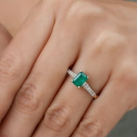 Jewels Rosec 1. CT Dame Octagon Cut smaragdni pasijans Vintage prsten sa moissitnim bočnim kamenjem,