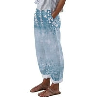 Manxivoo hlače za žene Ženske hlače Ispiši s džepovima Duge labave hlače Pamučne ležerne velike struke Hlače Žene hlače plave boje