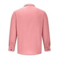 Muška vintage pamučna posteljina majica casual gumb prema dolje dugih rukava, osnovna treninga majica majica velike i visoke redovito fit pulover majice na ružičastim m