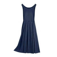 Ženska okrugla dekolte modna dužina gležnja Čvrsta letnja haljina bez rukava tamno plava 2xl