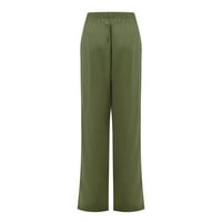Ženske pamučne posteljine hlače elastični struk čvrste pantalone lagane pantalone široke noge Capris labave fit obrezirane hlače sa džepovima zeleni xxxxl