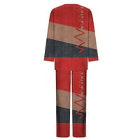 Znotski set za žene, ženske odjeće za ispis dugih rukava s dugim rukavima i hlače za široku nogu u boji postavljaju dvodijelni odijelo crveno l